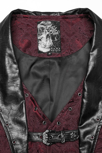 Black/red Lapel V-neck Sleeveless Jacquard Buckle Gothic Vest
