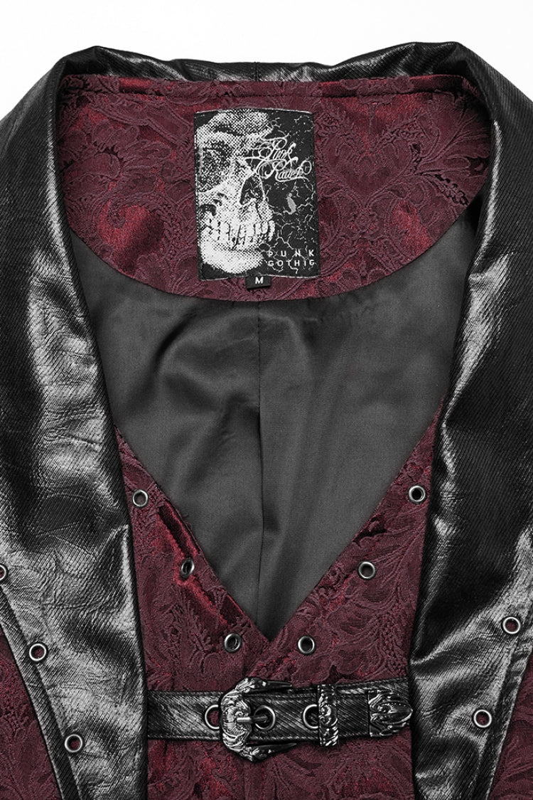 Black/red Lapel V-neck Sleeveless Jacquard Buckle Gothic Vest