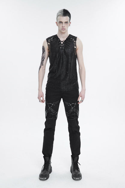 Black Strappy Mesh Splice Punk Vest With Hood