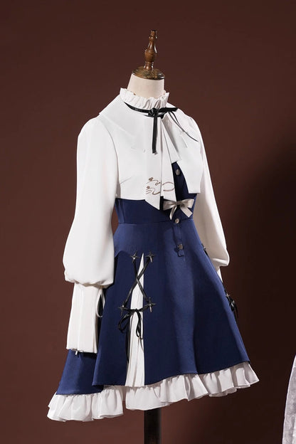 Blue/white [arknights Amiya] Ruffle Bowknot Classic Cosplay Lolita Dress Set