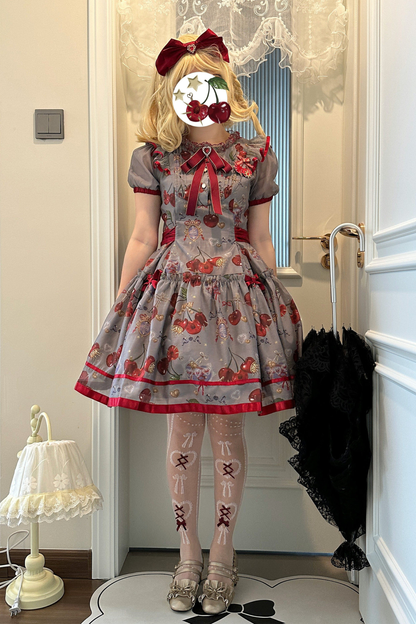 Retro Antique Cherry Sweet Lolita Dress + Jumper Skirt