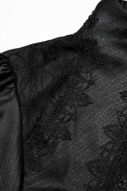 Black Long Puff Sleeves Spliced Lace Gothic Shirt