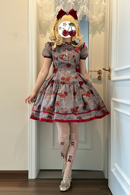 Retro Antique Cherry Sweet Lolita Dress + Jumper Skirt