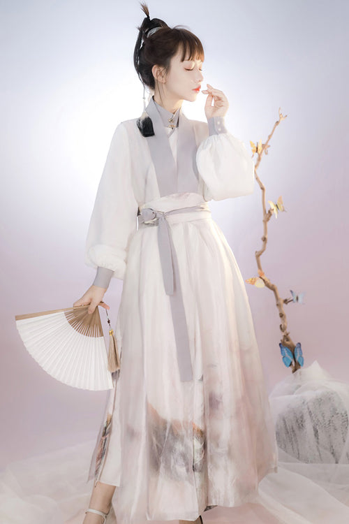 Beige Original Chinese Style Ink Printing Classic Lolita Hanfu Dress Full Set