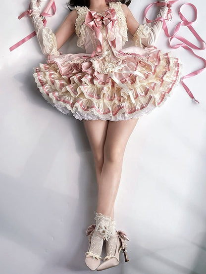 [pre-order Deadline: April 30] Sweet Pink Lolita Lace Ribbon Corset Tiered Jsk Dress