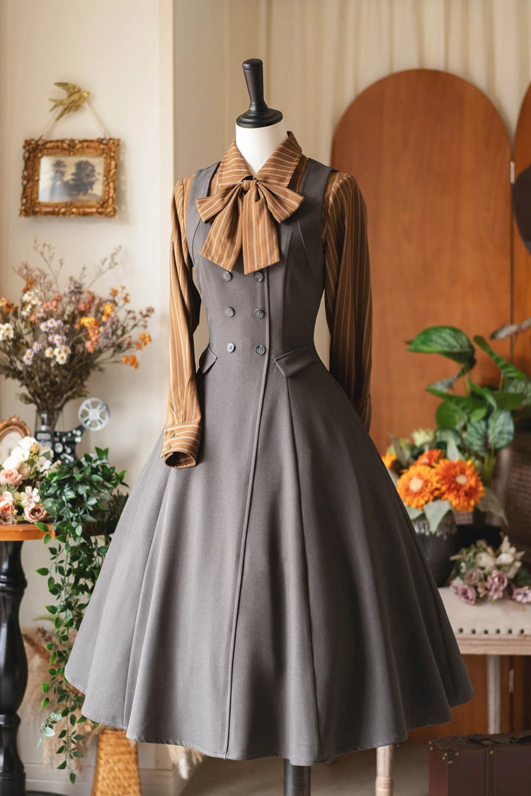 Grey [misty Shirt Forest] Square Collar Sleeveless Ruffled British Style Classic Lolita Jsk Dress