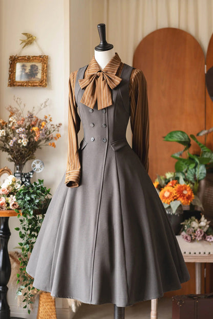 Grey [misty Shirt Forest] Square Collar Sleeveless Ruffled British Style Classic Lolita Jsk Dress