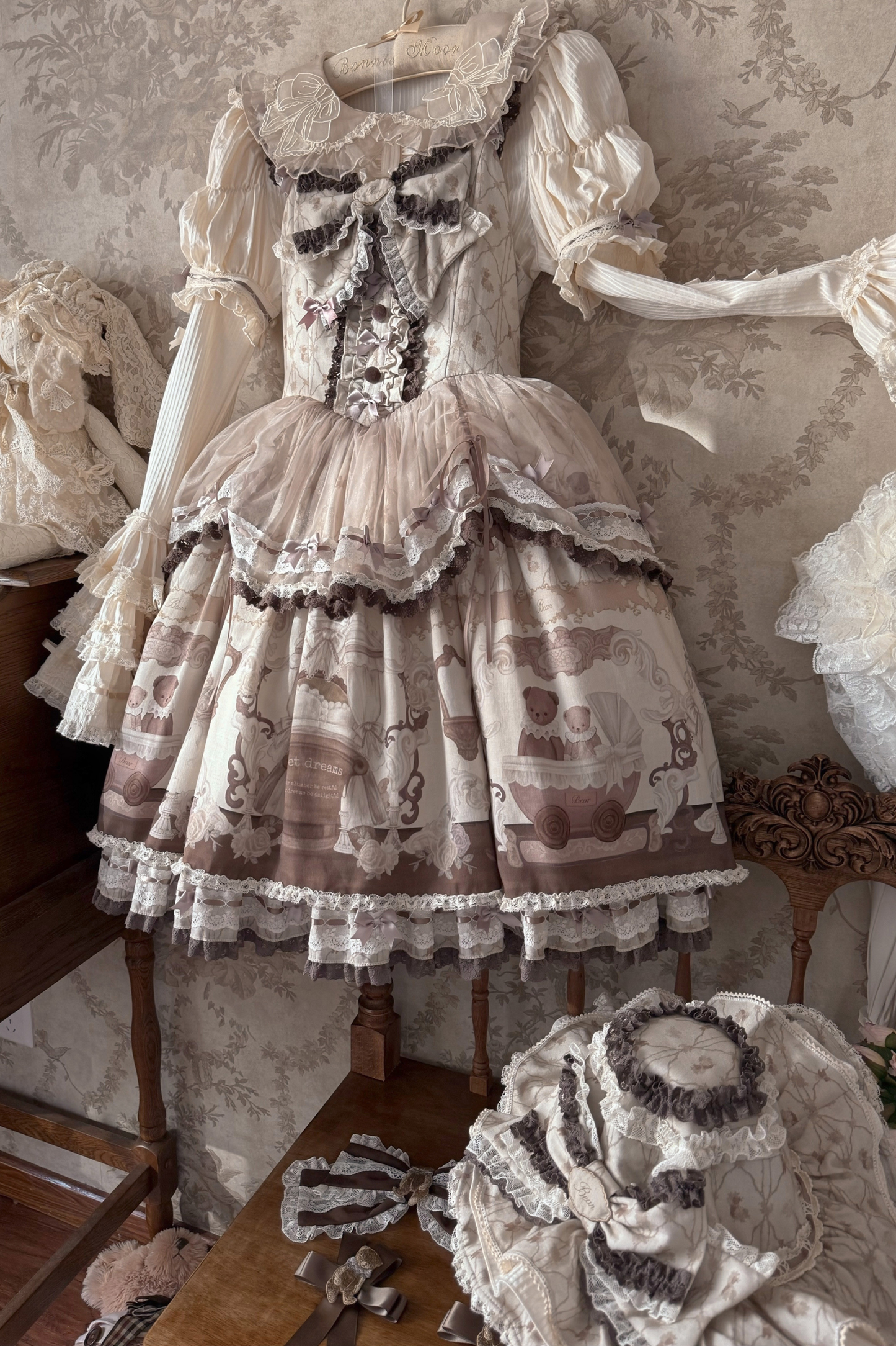 Briana Bear Print Dream Doll Lolita Dress + Jsk + Skirt + Shirt + Petticoat