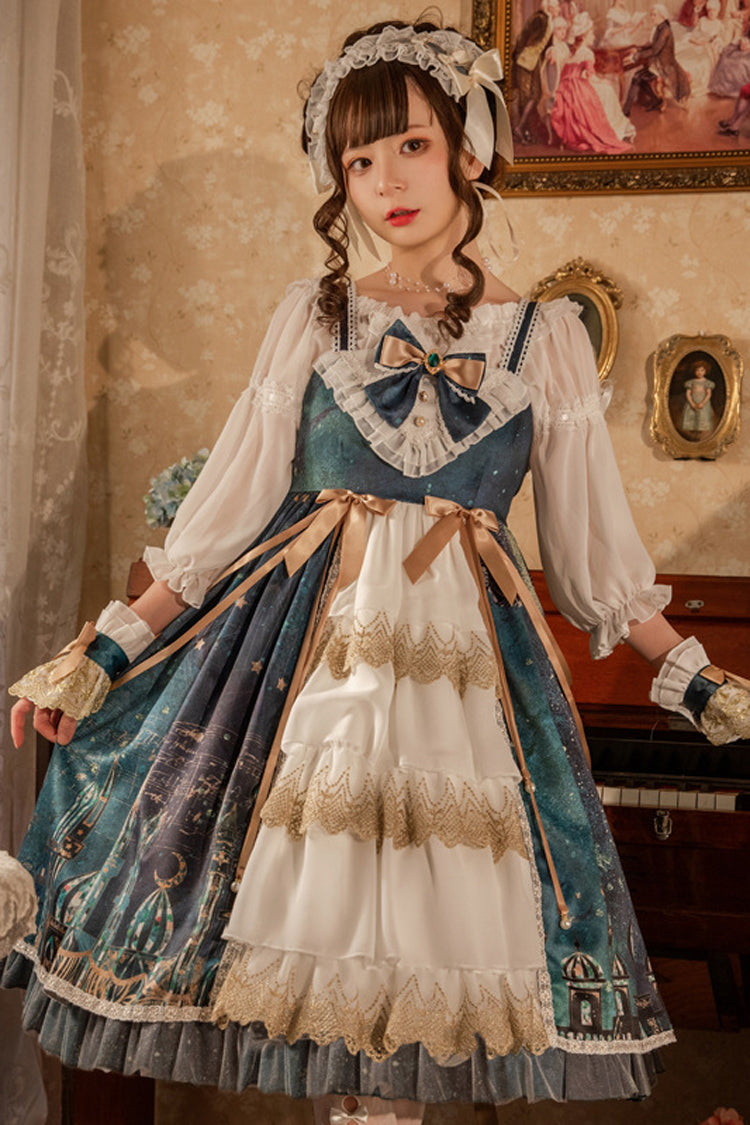 Dark Blue Night of the Magic Lamp Palace Style Bowknot Classic Lolita Jsk Dress