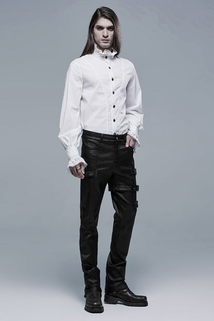 White Stand Collar Lantern Sleeves Slim Gothic Blouse