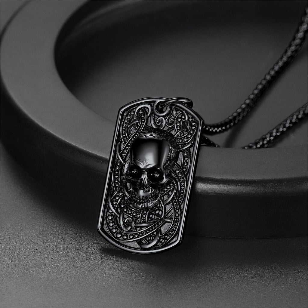 Gothic Skull Dog Tag Pendant Necklace for