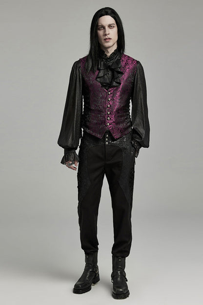 Black Stand Collar Jacquard Ruffle Gothic Blouse