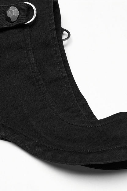 Black Stand Collar Sleeveless Rivet Zipper Punk Cape