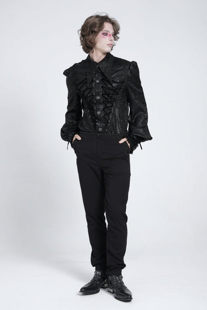 Black Long Puff Sleeves Jacquard Lace Gothic Blouse