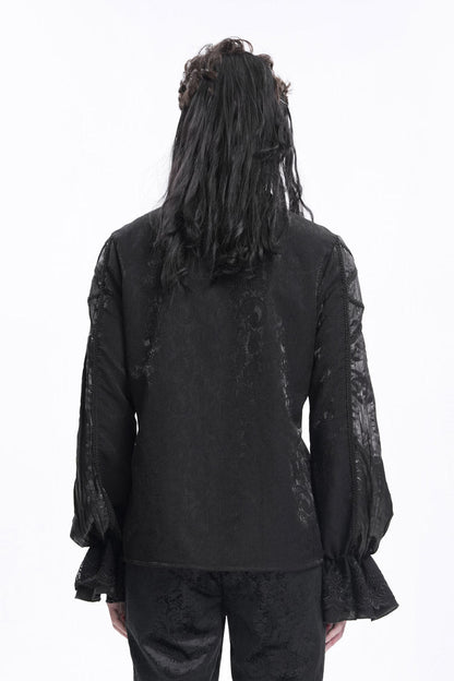 Black Stand Collar Long Sleeves Pleated Lace Crochet Gothic Blouse