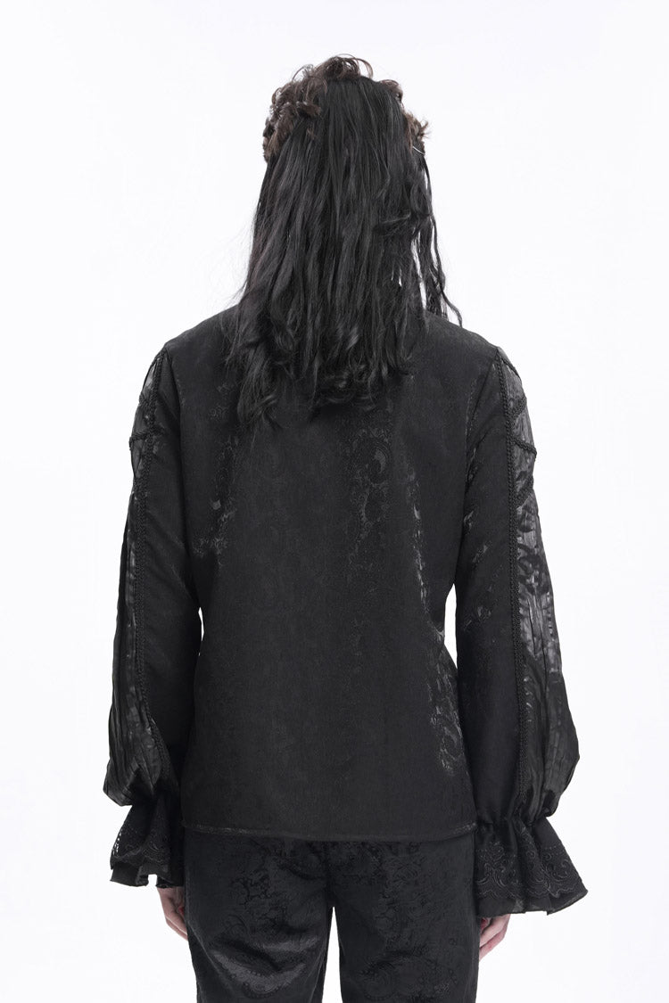 Black Stand Collar Long Sleeves Pleated Lace Crochet Gothic Blouse