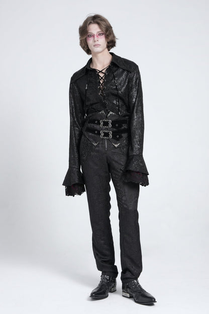 Black Long Trumpet Sleeves Lace-up Gothic Swallow-tailed Blouse