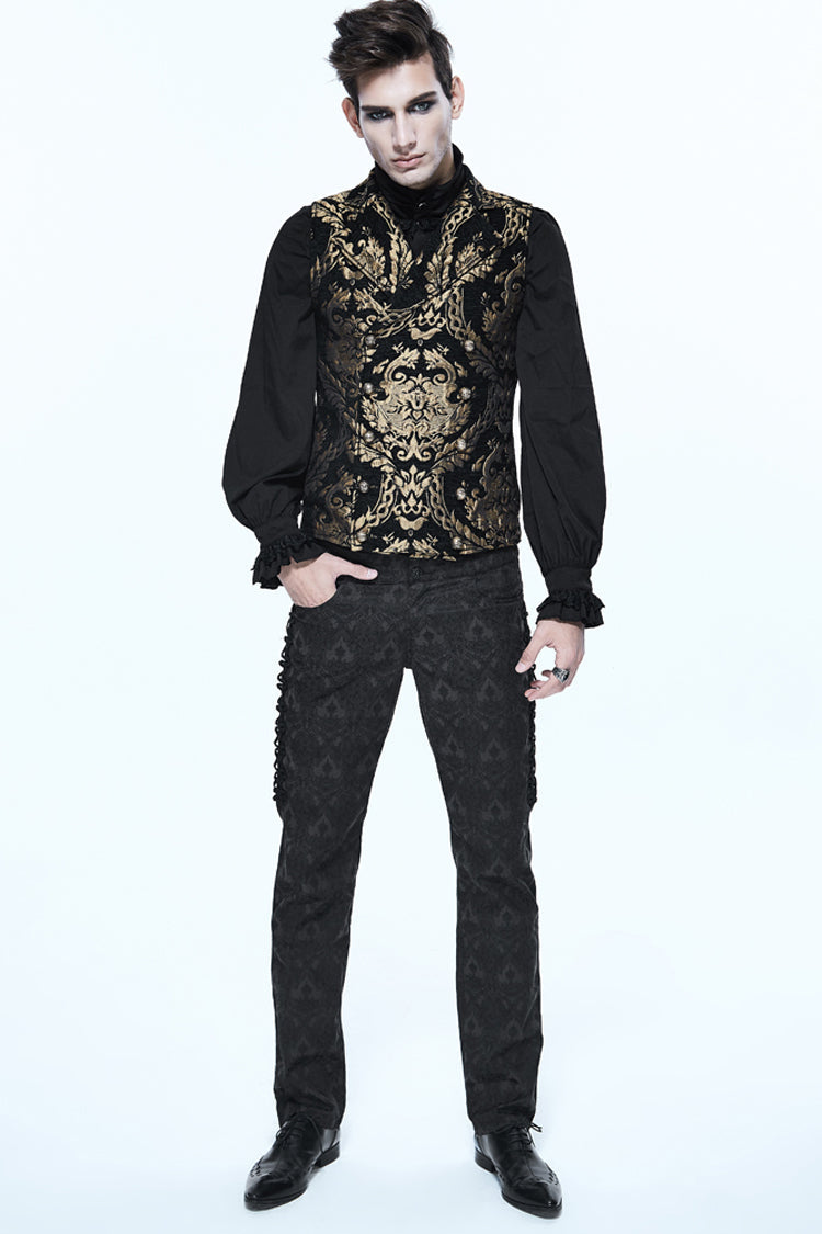 Black/gold Short Big Jacquard Pattern Gothic Waistcoat