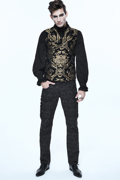 Black/gold Short Big Jacquard Pattern Gothic Waistcoat