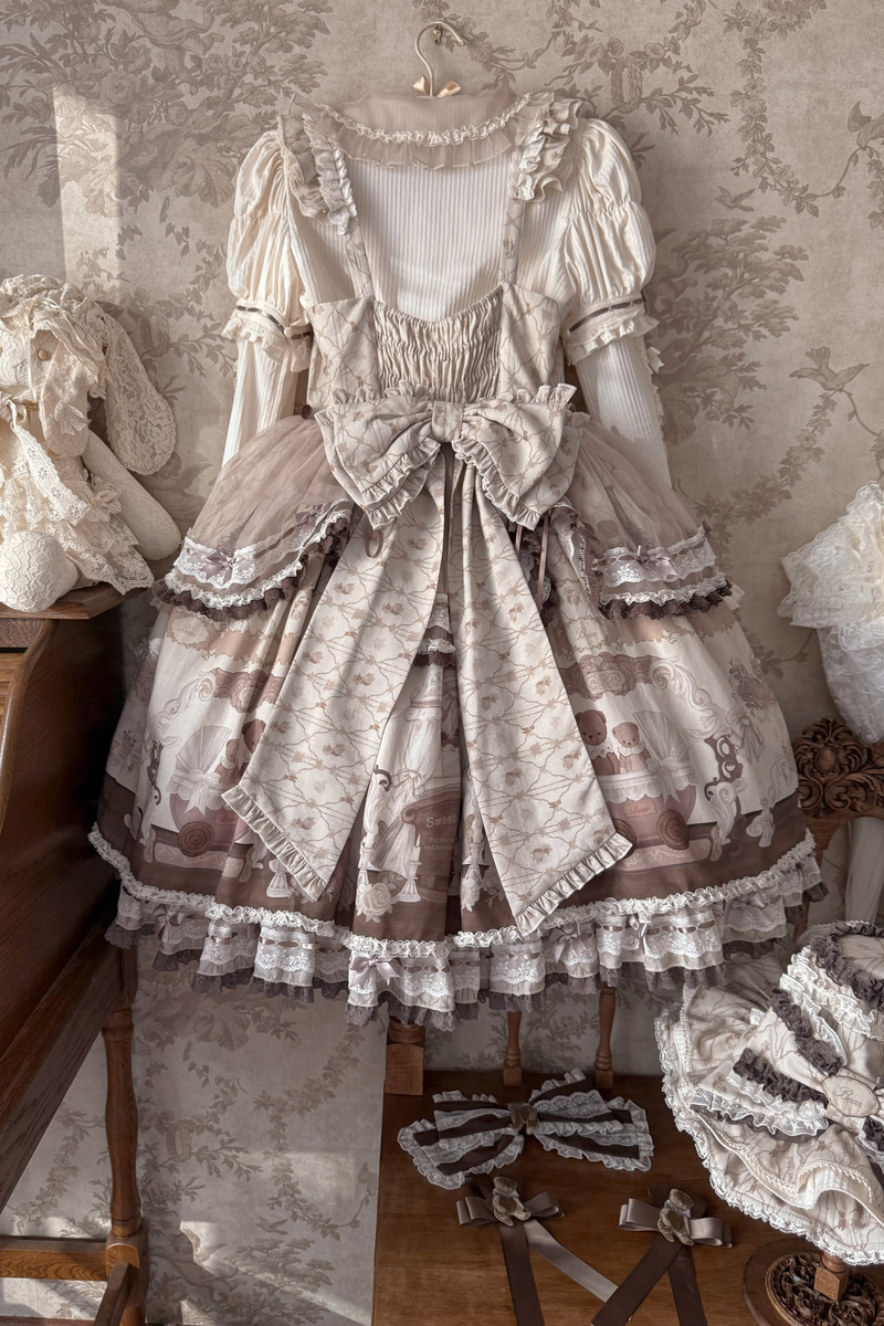 Briana Bear Print Dream Doll Lolita Dress + Jsk + Skirt + Shirt + Petticoat
