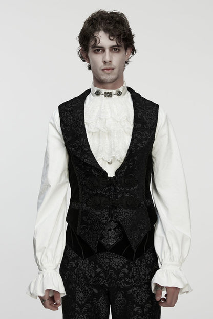 Black Sleeveless Jacquard Buckled Gothic Vest