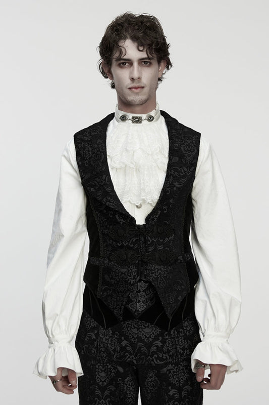 Black Sleeveless Jacquard Buckled Gothic Vest