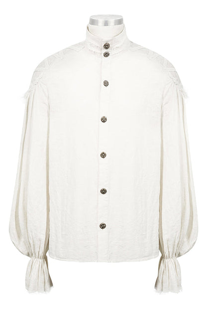 White Straight Collar Puff Sleeve Jacquard Punk Blouse