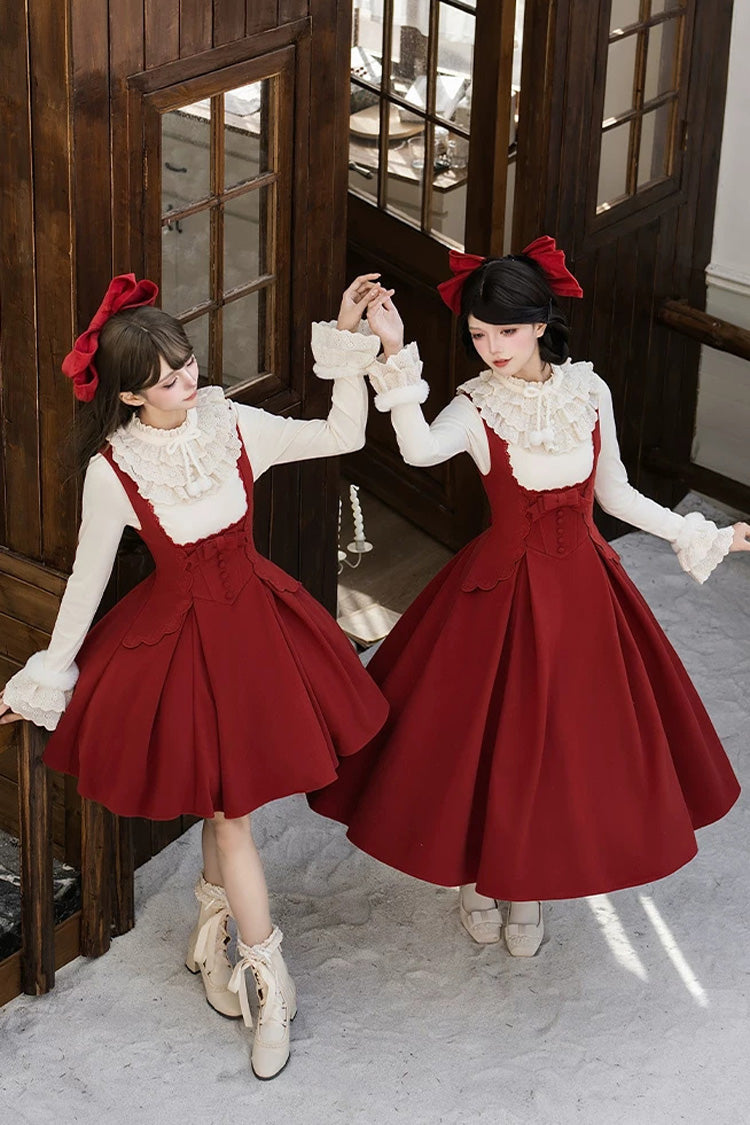 Red [letters and Poems · Velvet Rose] Sleeveless Embroidered Bow Fishbone Classic Lolita Bandeau Dress 2 Versions