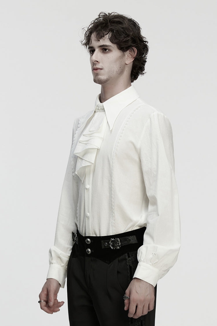 White Lapel Collar Long Puff Sleeves Gothic Blouse With Detachable Necktie White