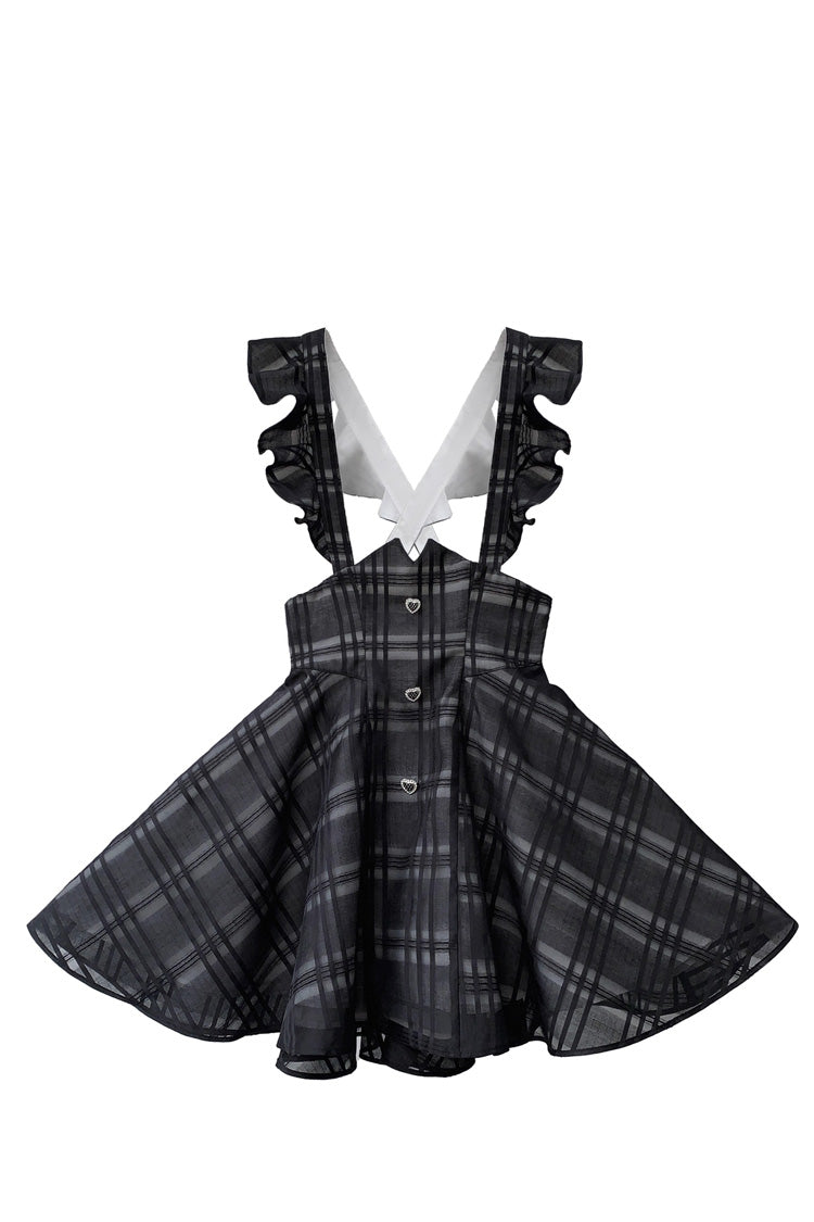 Black Plaid Print Classic College Style Lolita Strap Short Dress