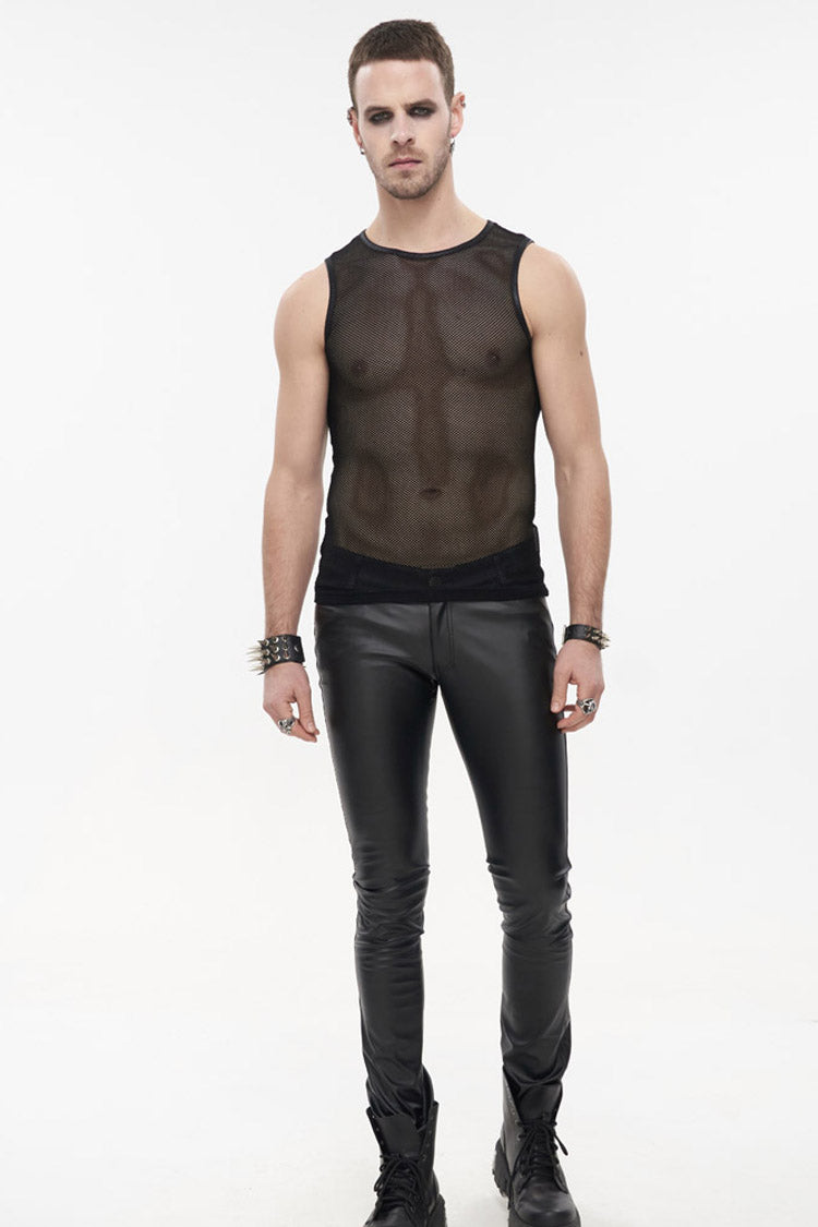 Black Gothic Elasticity Perspective Rhombus Net Yarn Sleeveles T-shirt