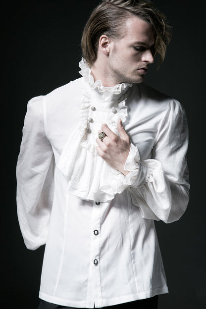 White Stand Collar Retro Button Long Lantern Sleeves Gothic Blouse