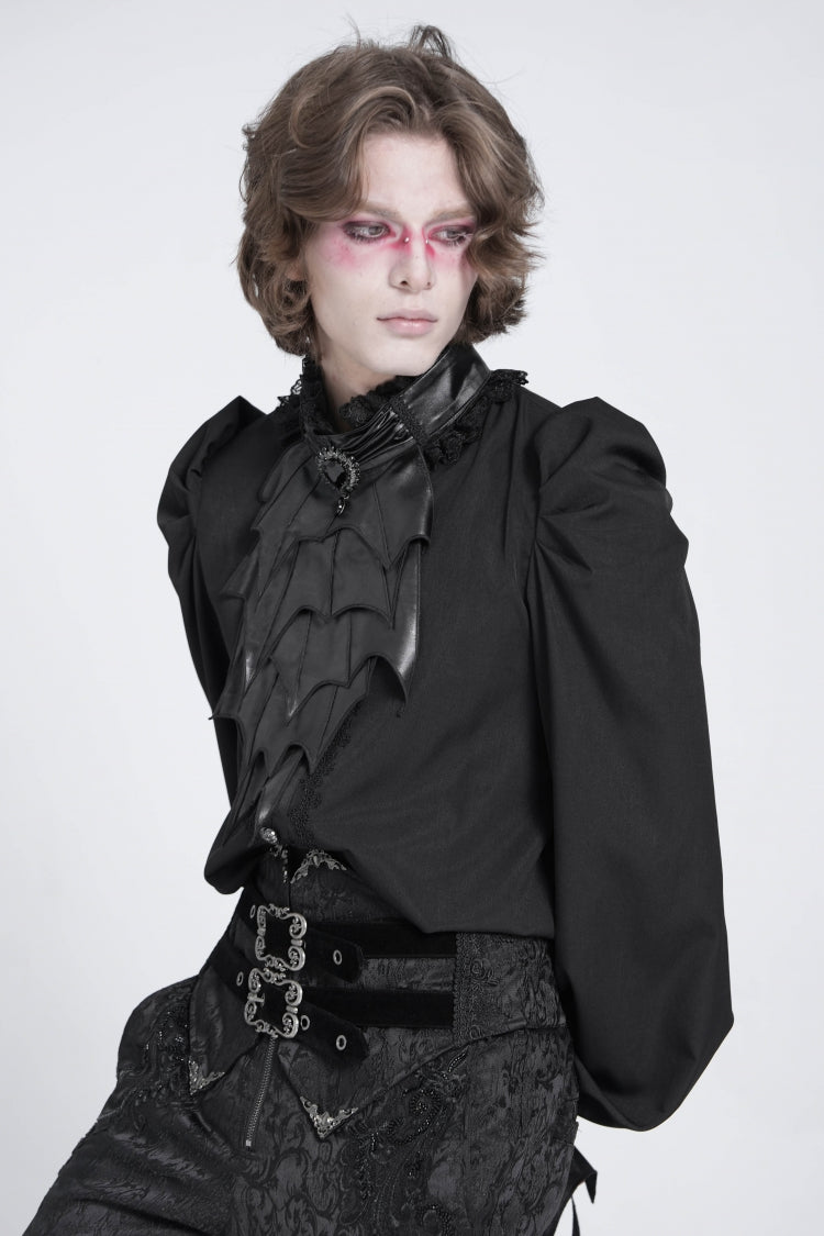 Black Stand Collar Long Puff Sleeves Gothic Batlike Blouse
