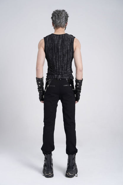 Black Sleeveless Ribbed Print Stitching Mesh Zipper Gothic Vest