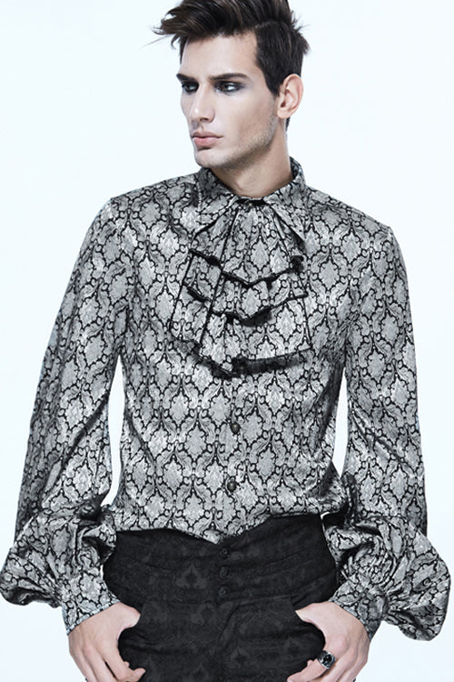 Silver Lantern Sleeves Jacquard Print Gothic Blouse