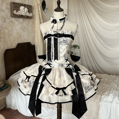 [pre-order] Brandy French Pearl Bustier Dress + Black Jacquard Jacket + Accessories