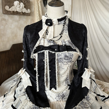 [pre-order] Brandy French Pearl Bustier Dress + Black Jacquard Jacket + Accessories
