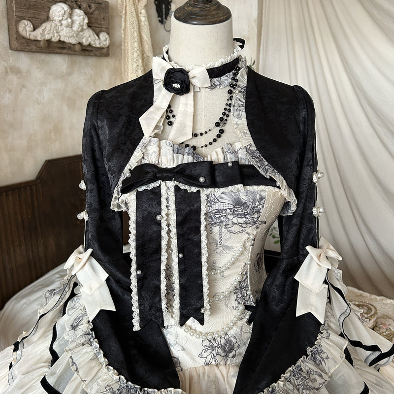 [pre-order] Brandy French Pearl Bustier Dress + Long Skirt + Black Jacquard Jacket + Complete Accessories