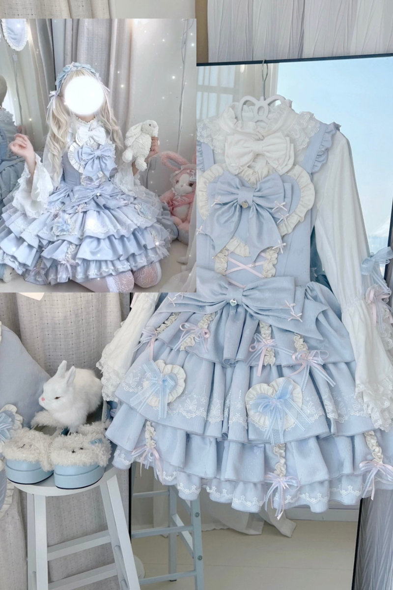 Layered Ruffle Sweet Princess Lolita Jumper Skirt + Tail + Headband + Cape + Bonnet