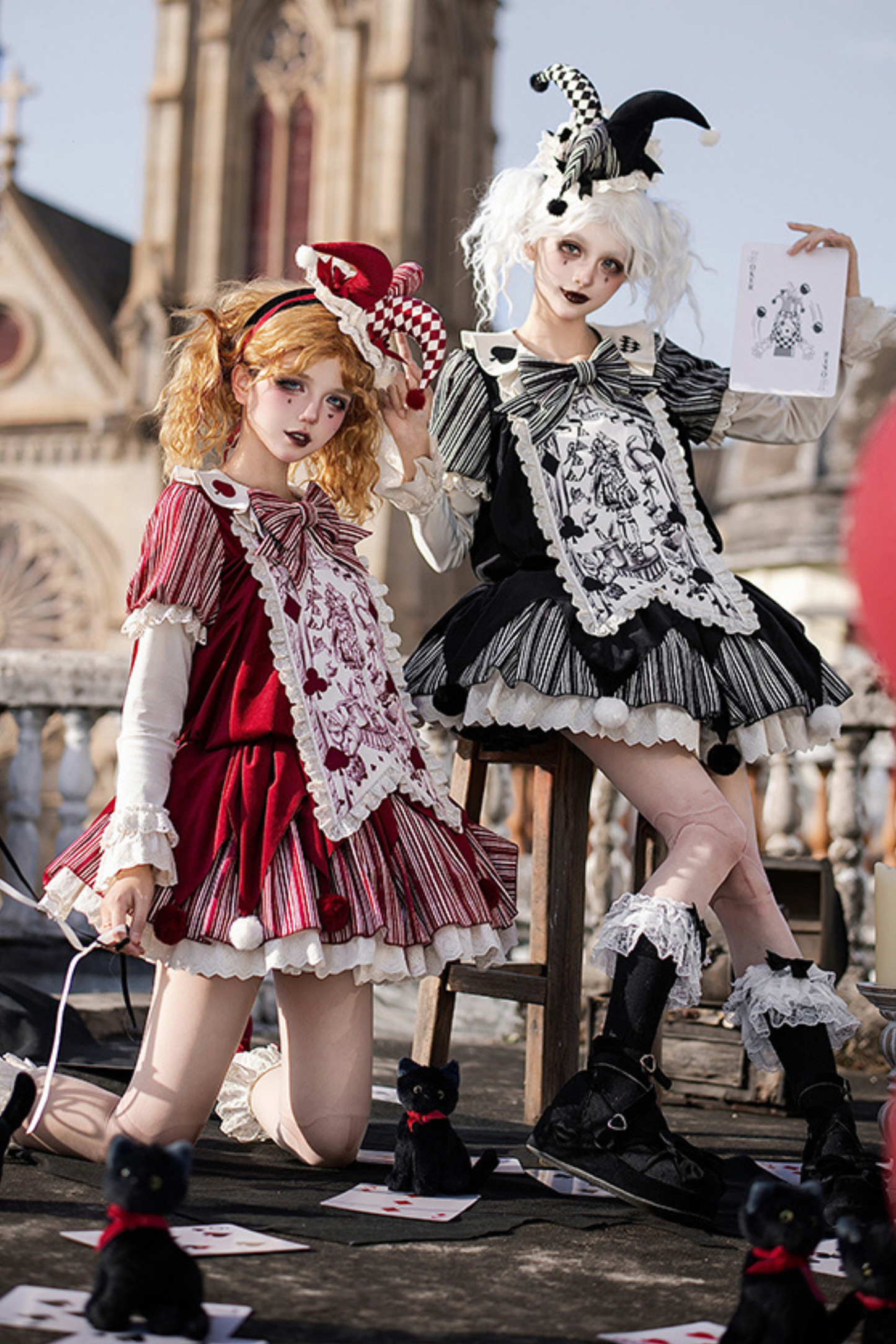 Doll Circus Pierrot Lolita Dress + Headband + Belt + Ribbon + Headband + Panel