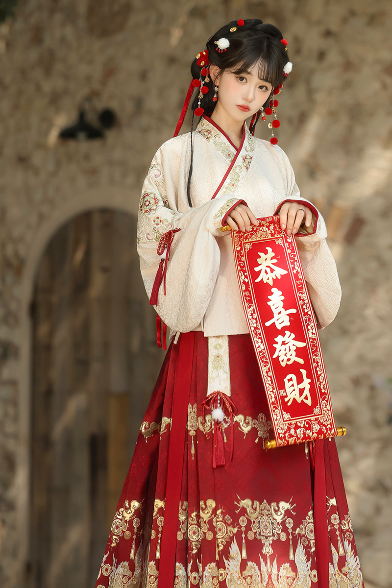 Retro Chinese-style Top + Skirt + Vest + Shoulder