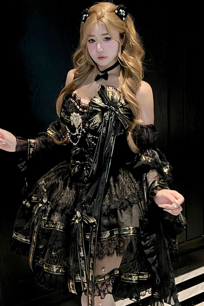 Golden Gothic Dress + Choker + Sleeve + Badge
