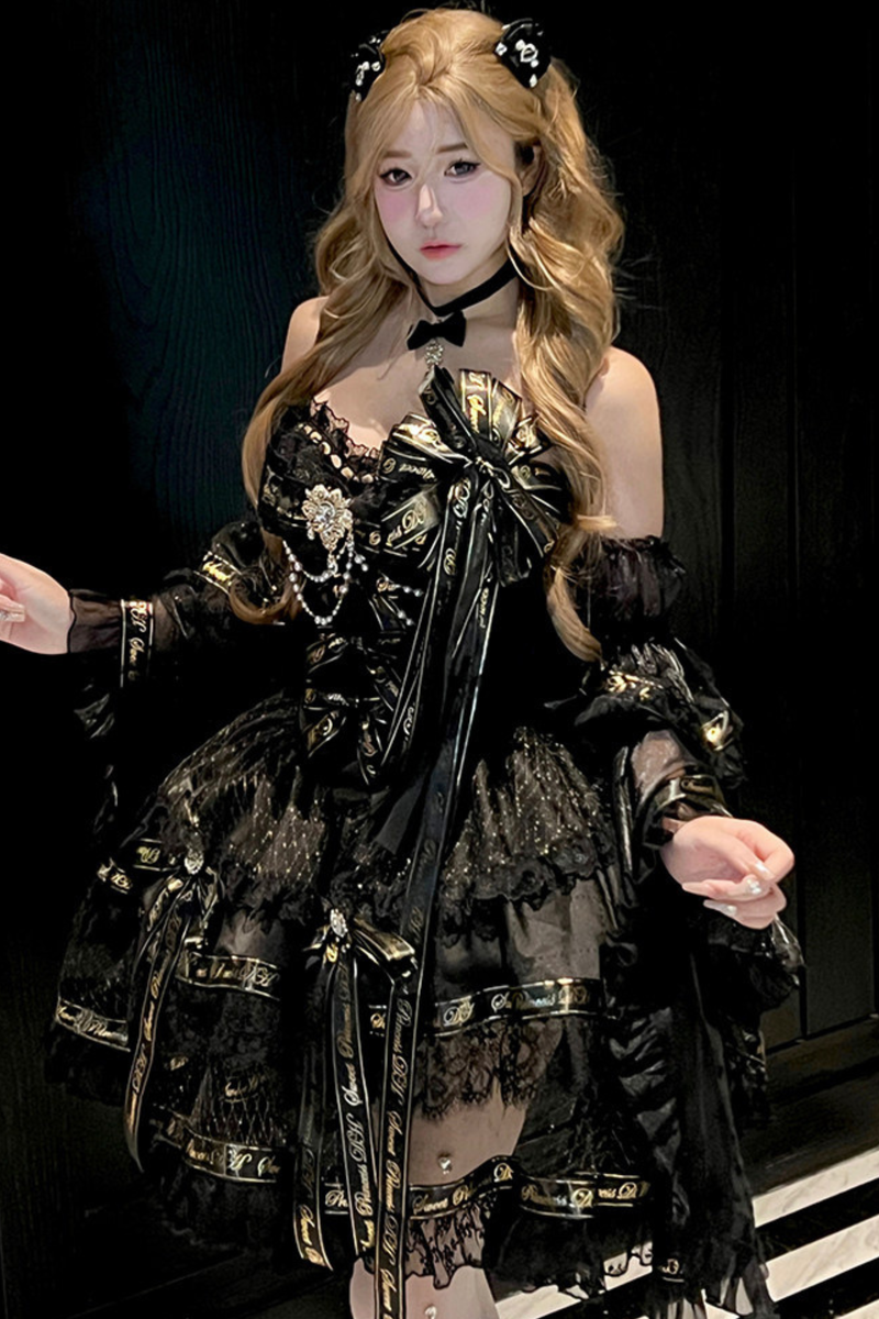 Golden Gothic Dress + Choker + Sleeve + Badge