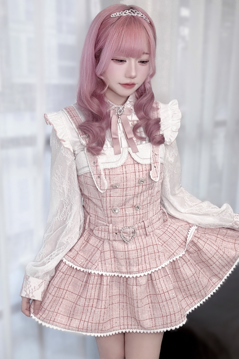 Plaid Design Suspender Skirt + Pants