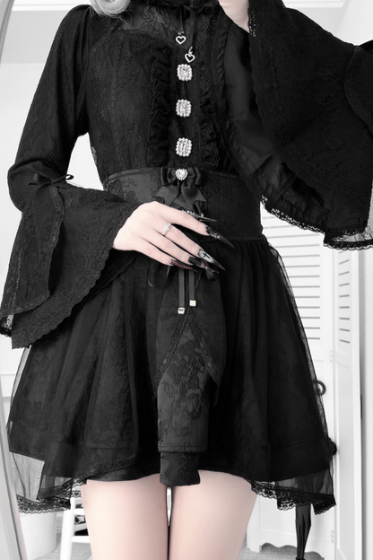 Lace Flare Sleeve Blouse + Skirt