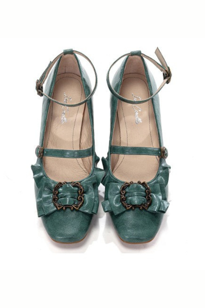 Leather Ribbon Ruffle Lolita Heels