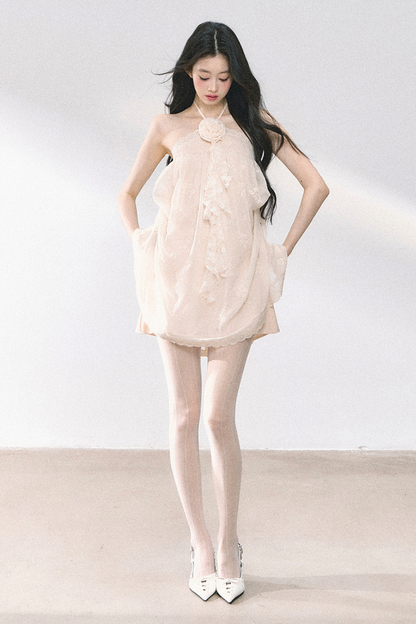 Wendy Lace Flower Halter Neck Dress