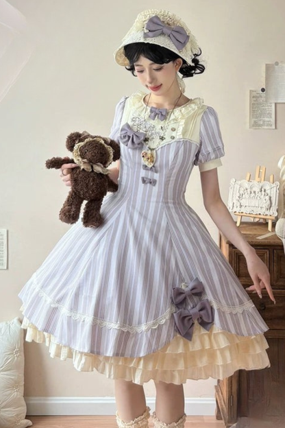 [pre-order] Striped Lolita Dress + Ribbon Clip