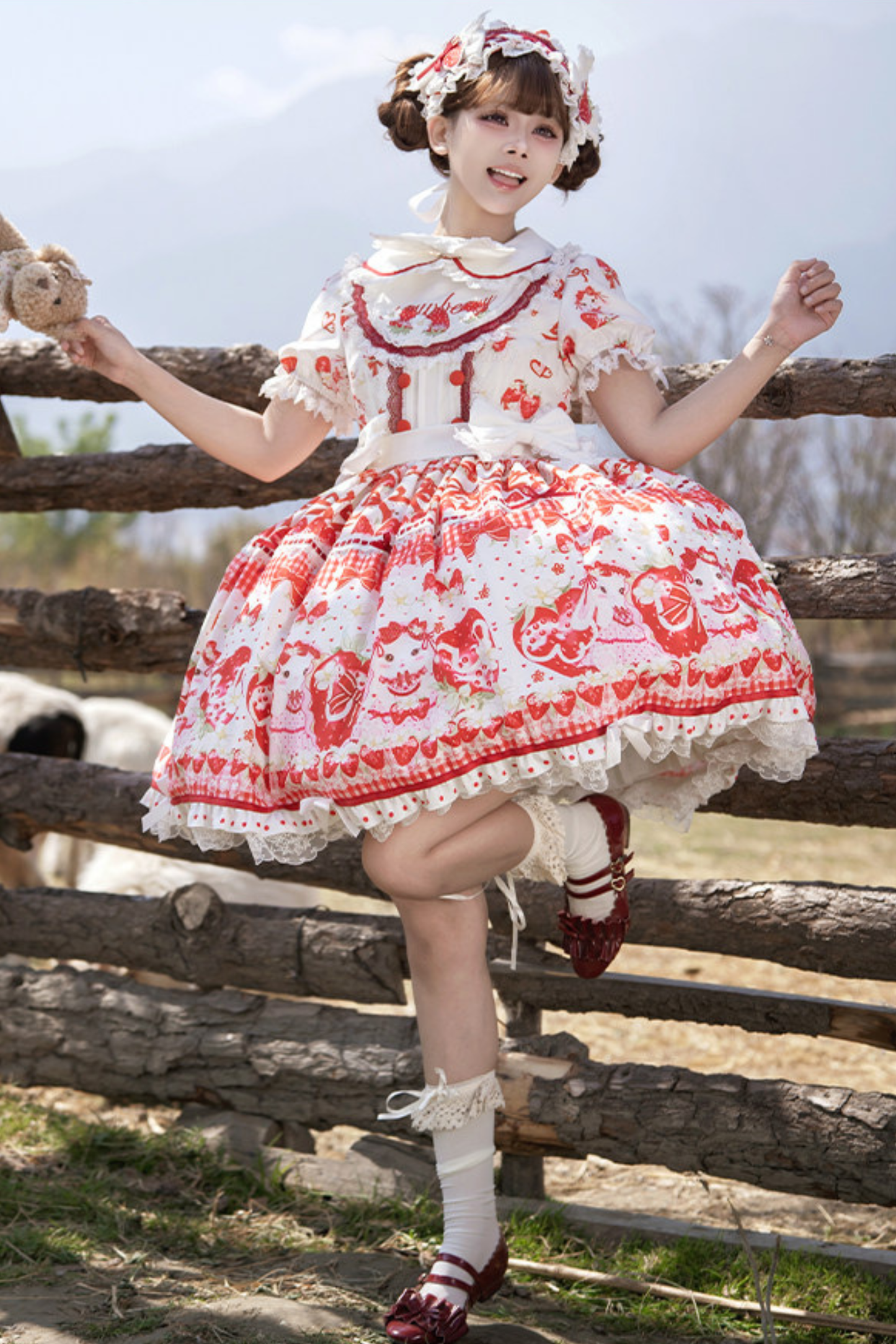 Red Berry Lolita Dress + Ribbon + Headband