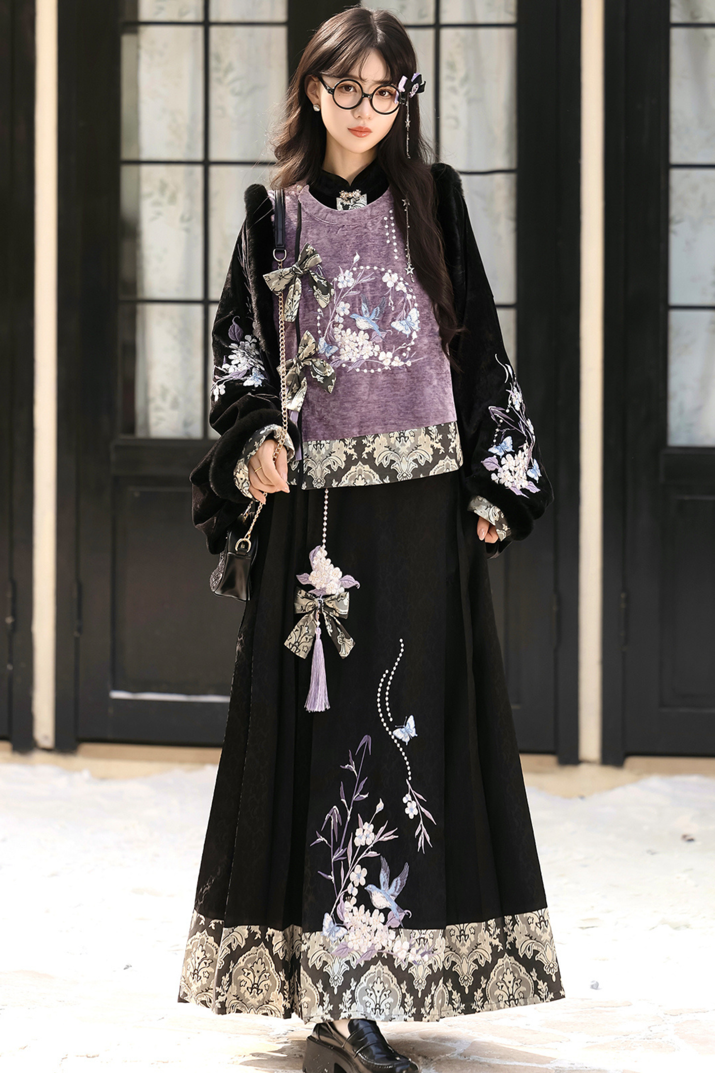 Dark Knight Chinese-style Top + Vest + Skirt